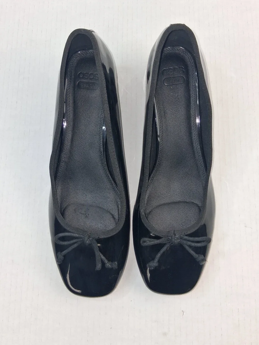 ASOS Design Steffie Black Patent Mid Heel Pumps with Bow